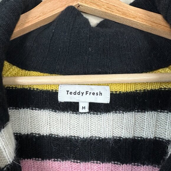 Teddy Fresh Women's Sweater Fair Isle Merino Wool Full Zip Black White Medium - Picture 2 of 6